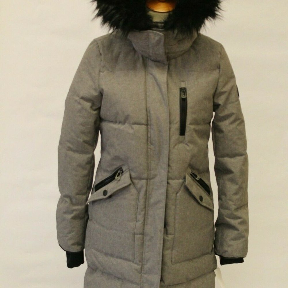 NOIZE Meg Faux Fur Trim Gray Parka Jacket Small_2
